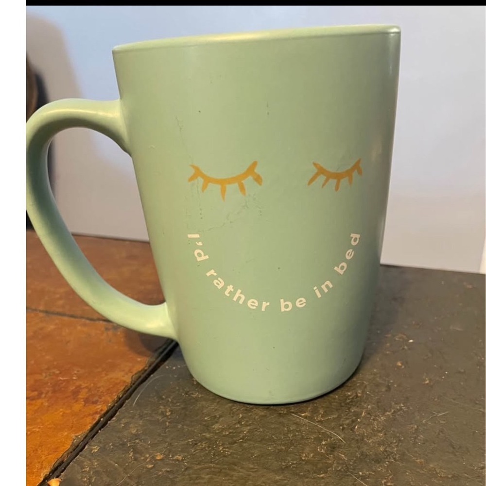 Ayesha Curry I'd Rather Be In Bed Coffee Mug Light Blue Matte Ceramic Eyelashes
